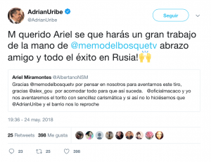 Ya se ha anunciado que Adrián Uribe que no irá al mundial de Rusia debido a su estado de salud, pero así reaccionó al enterarse que ya tienen tan rápido a alguien en su lugar.