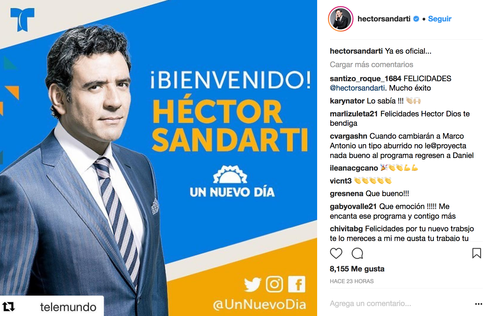 Héctor Sandarti soprendió a sus seguidores con un emotivo mensaje recientemente, ahora sorprende anunciando el nuevo trabajo que tendrá.