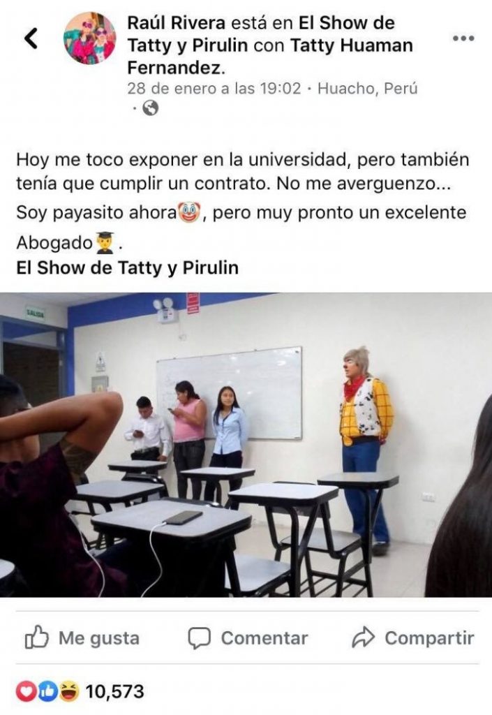 Payasito no se puede cambiar para su clase de derecho e inspira en redes