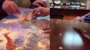 Esposos pelean por la última pieza del rompecabezas y ella lo destruye