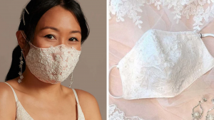 Crean cubrebocas para boda y casarte con estilo