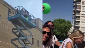 Amigas rentan grúa para visitar a su amiga por la ventana del hospital