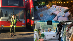 Pareja convierte un autobús de 2 pisos en una casa de lujo