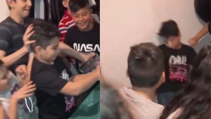 Niño finge desmayarse tras ser embarrado de su pastel de cumpleaños