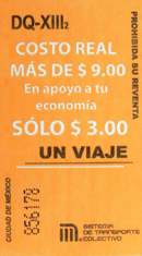 Boleto donde indica el precio de 3 pesos