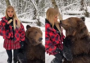 Alla-Bruletova-modelo-le-‘da-un-beso-a-un-oso-con-galleta-y-se-vuelve-viral-en-TikTok-VIDEO (1)