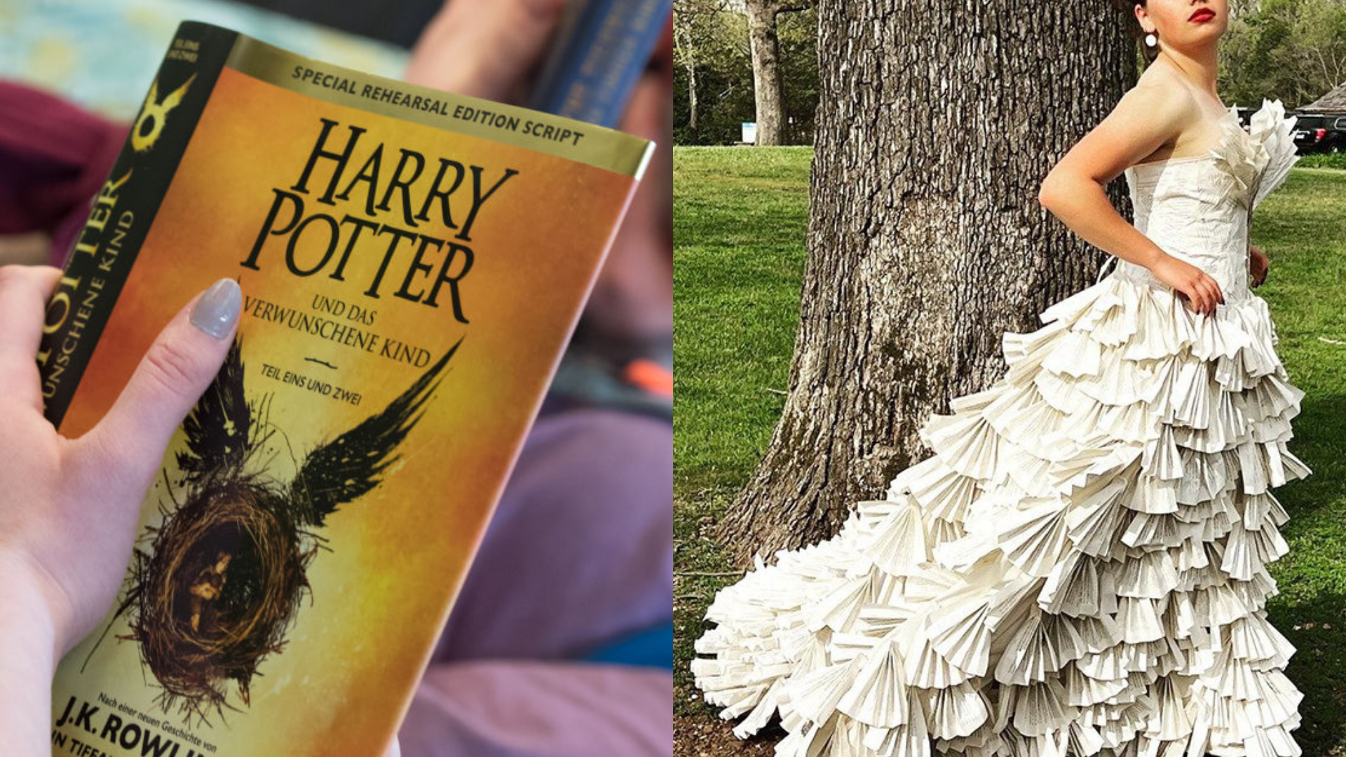 Chica hace su vestido de graduación con páginas de libros de Harry Potter