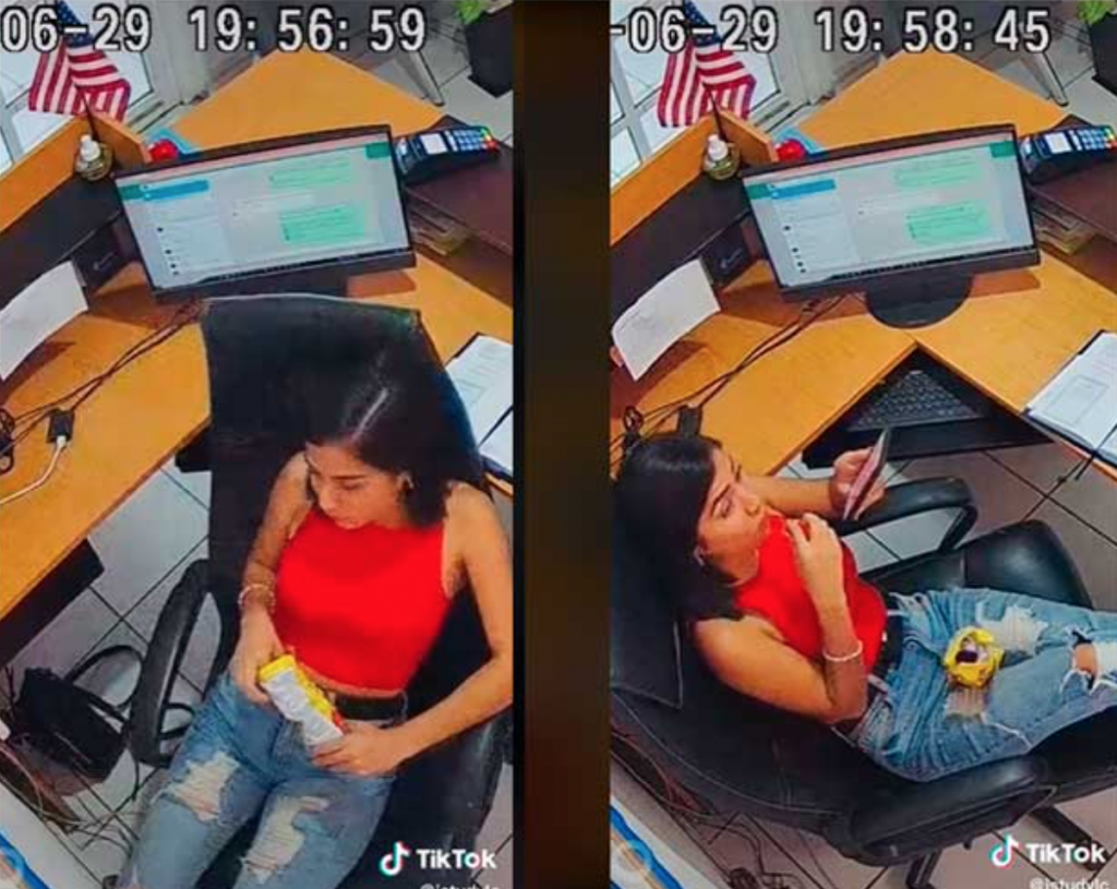 Chica se hace viral por ver telenovelas y dormir en su horario del trabajo