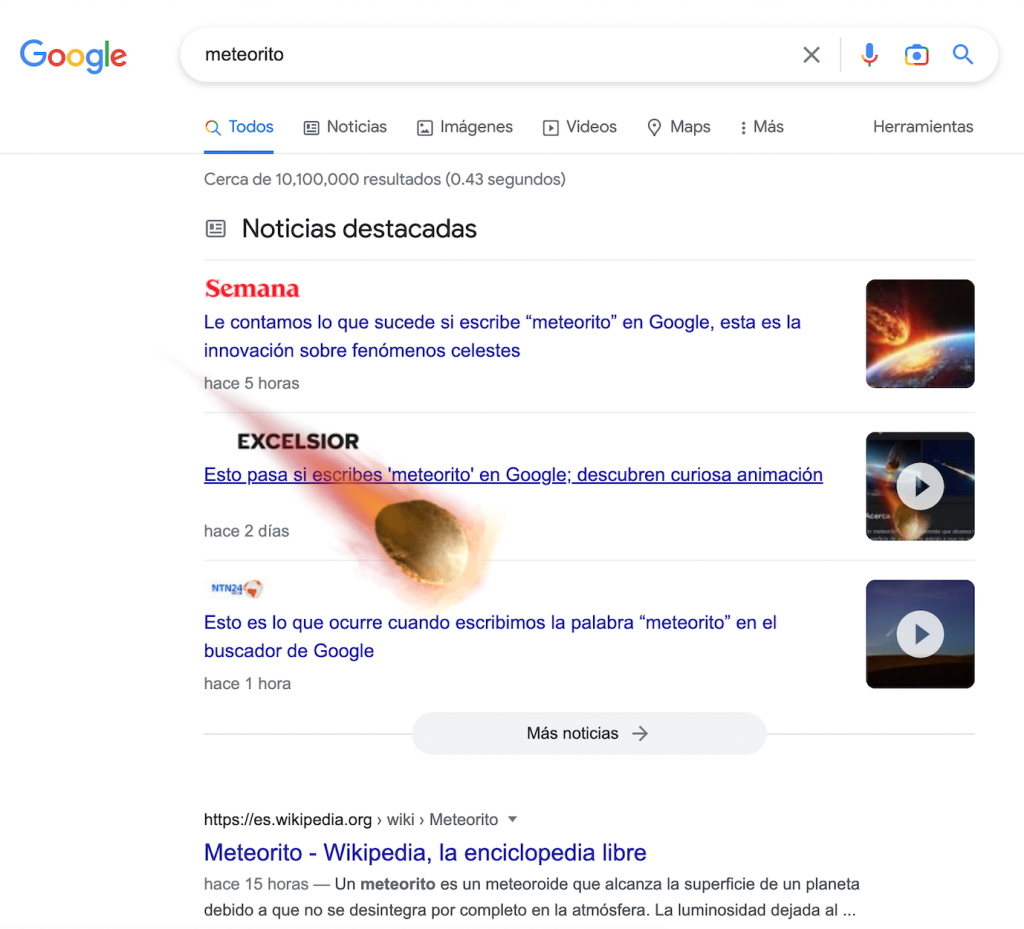 Google: ¿qué pasa cuando pones la palabra meteorito en el buscador? Te sorprenderás