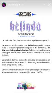 Comunicado oficial Belinda.