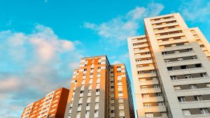 Residential buildings at sunset