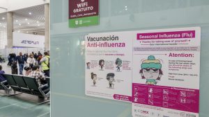 Mexico City, Mexico, Benito Juarez International Airport, free WIFI, flu vaccine influenza signage