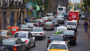 Traffic jam on a road, Mexico City, Mexico