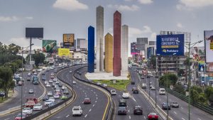 Iconic towers of Satelite City in Naucalpan, Mexico