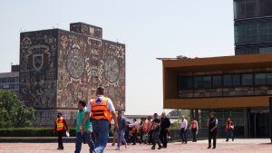 Mexico City earthquake drill on Rectoria UNAM