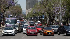 Traffic on Avenue Juarez, Alameda Central, city center of Mexico City, Mexico