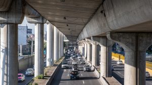 Periferico Highway and its elevated road second floor above with traffic below - Mexico City, Mexico