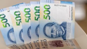 Mexico money. Mexican pesos lying on a table. Financial and economic concept