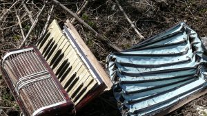 Broken accordion in an abandoned area