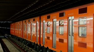 Line 1 Metro Train on Underground Tracks (Mexico City, Mexico)