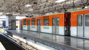 Mexico City Metro train at station midday